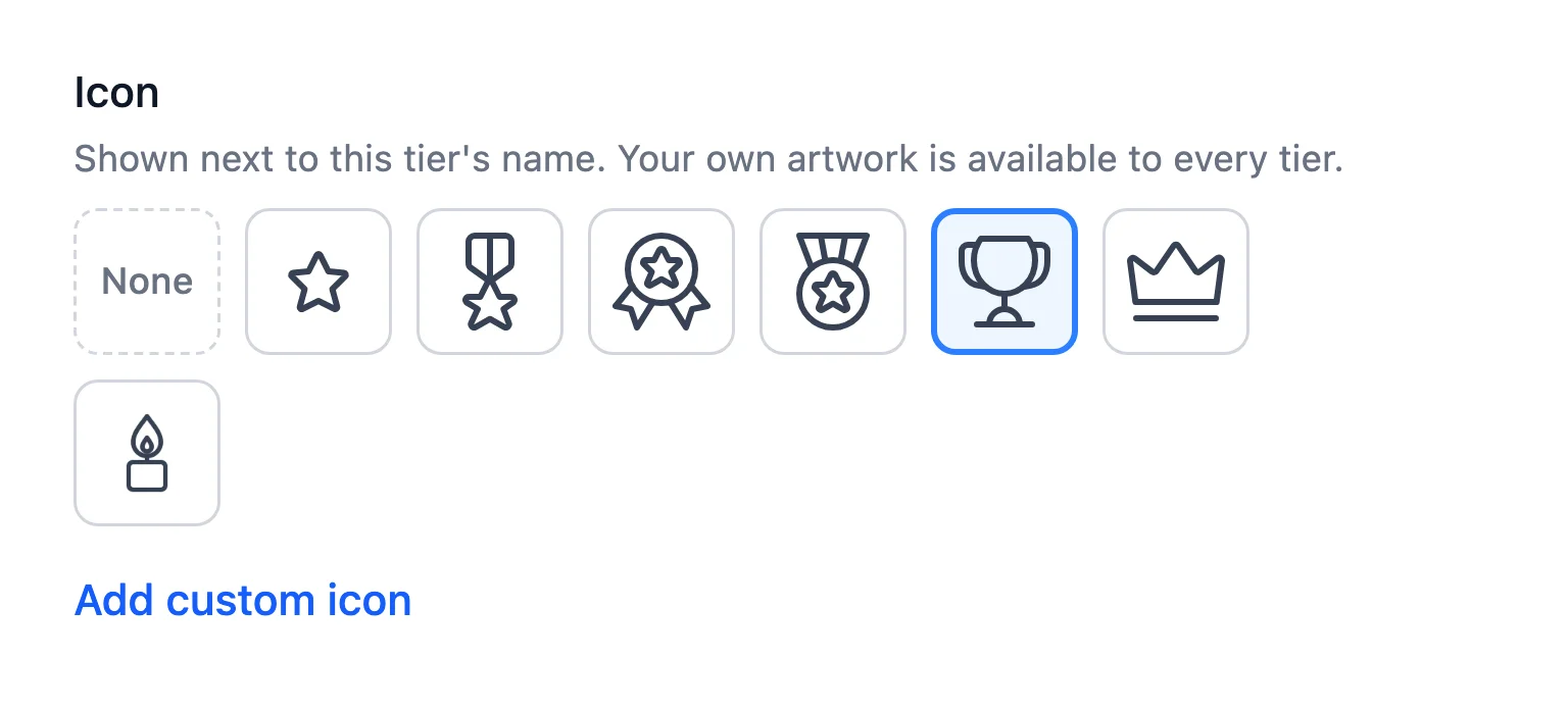 Icon field in the Edit tier drawer showing the tier's current icon