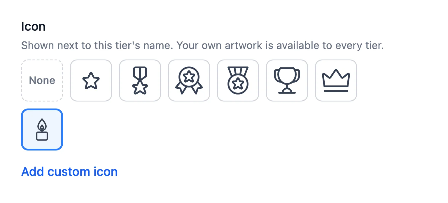Icon picker with an uploaded custom icon selected for the tier