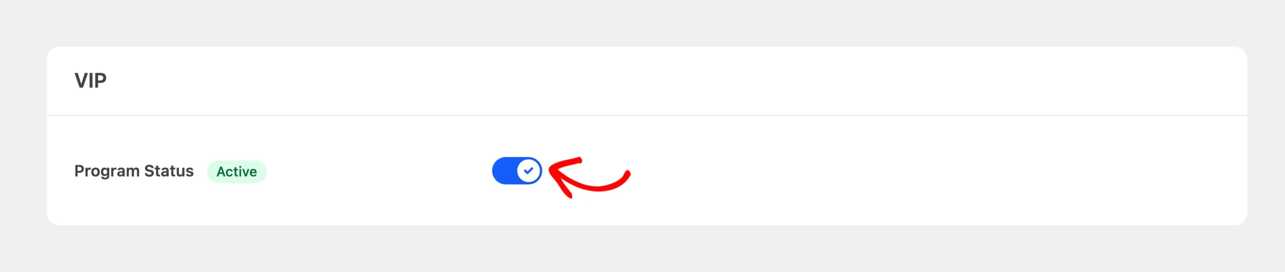 Program Status toggle turned on in the VIP section of the VIP settings tab