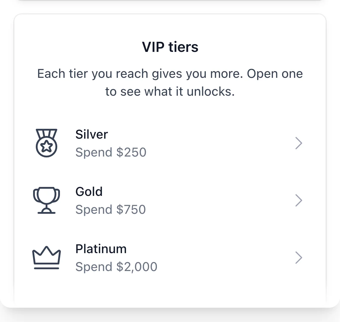 VIP tiers overview in the Rewards Widget for a visitor who hasn't joined yet