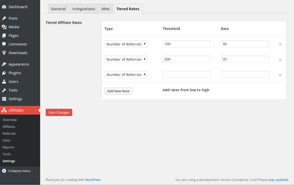 Tiered Affiliate Rates