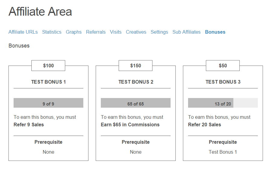 The Bonuses shown in the affiliate area