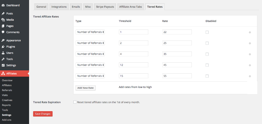 Tiered Affiliate Rates