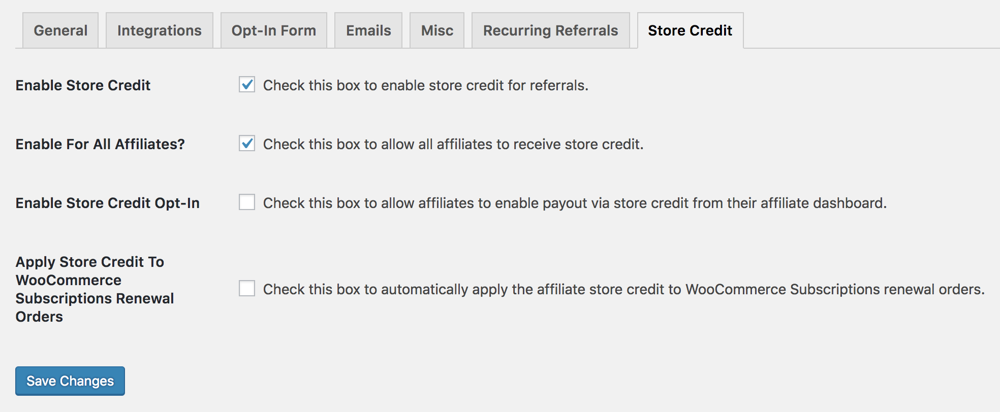 store credit settings